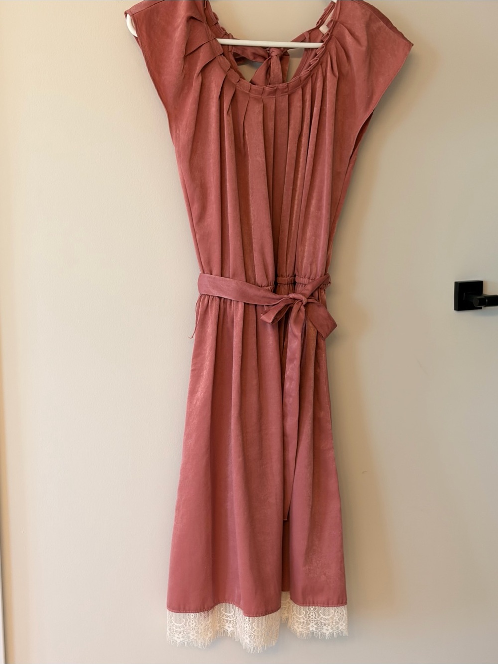LC Lauren Conrad Dusky Rose Midi Dress with Lace Trim